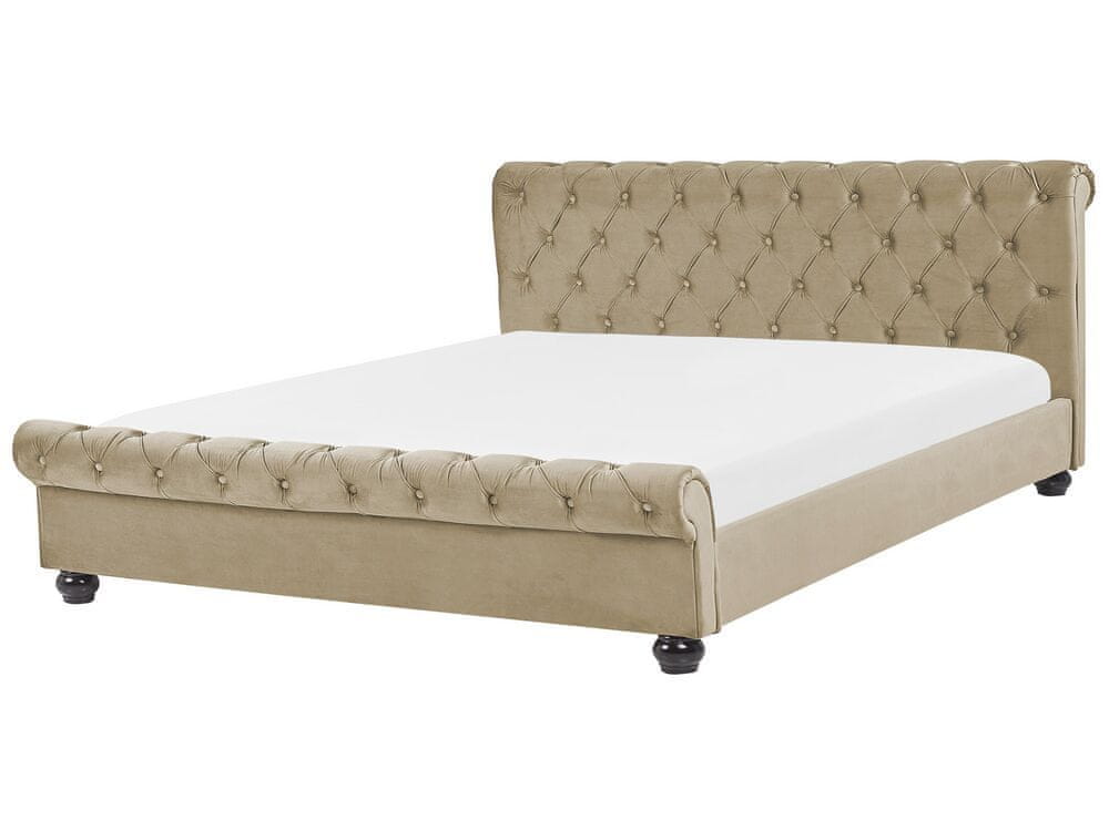Beliani Zamatová posteľ 180 x 200 cm béžová AVALLON